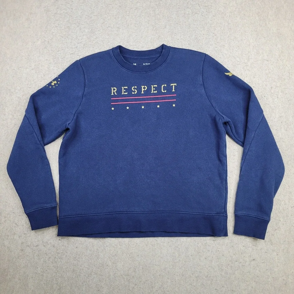 Under Armour Project Rock Sweater Womens XL Blue‎ Pullover Crew Neck Freedom